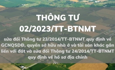 Thông tư 02/2023/TT-BTNMT sửa đổi Thông tư 23/2014/TT-BTNMT quy định về Giấy chứng nhận quyền sử dụng đất, quyền sở hữu nhà ở và tài sản khác gắn liền với đất và sửa đổi Thông tư 24/2014/TT-BTNMT quy định về hồ sơ địa chính do Bộ trưởng Bộ Tài nguyên và Môi trường ban hành Hoàng Thịnh Luật